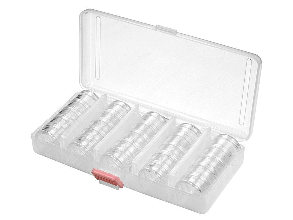 Plastkontainere med skrulokk, 25 stk. 22mm innvendig diameter