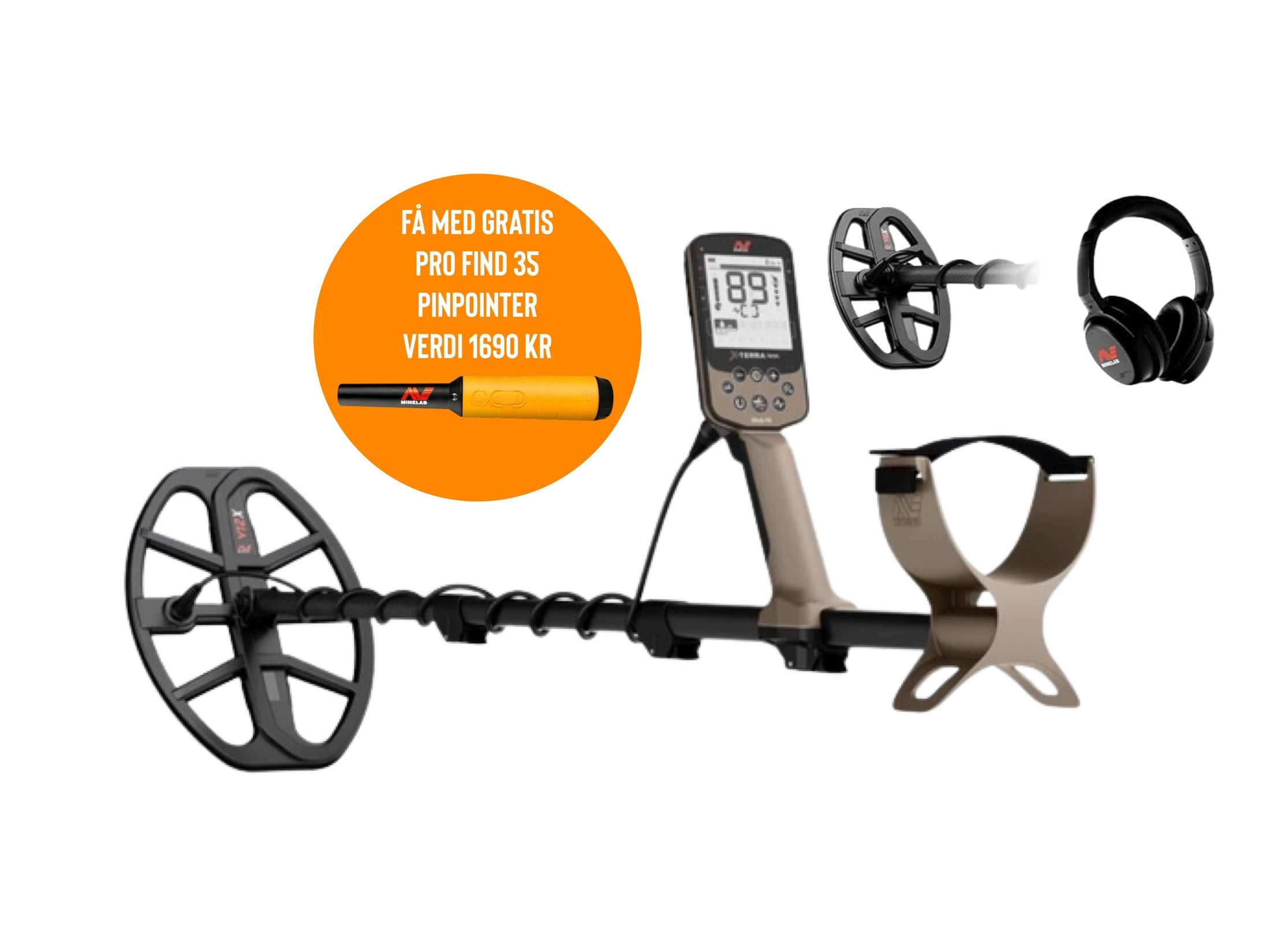 Pakketilbud! Minelab X-Terra Elite Expedition metalldetektor.