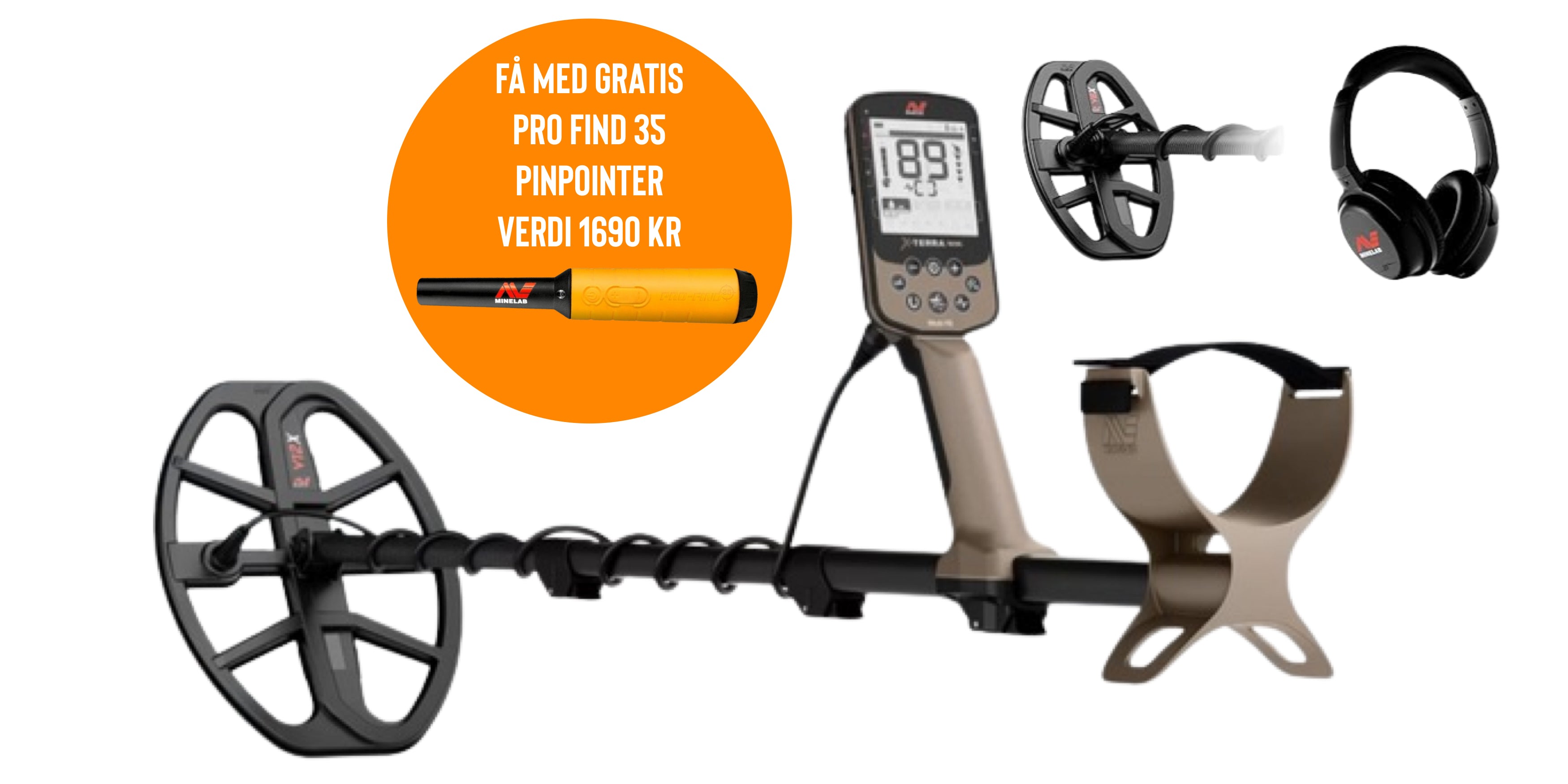 Pakketilbud! Minelab X-Terra Elite Expedition metalldetektor.