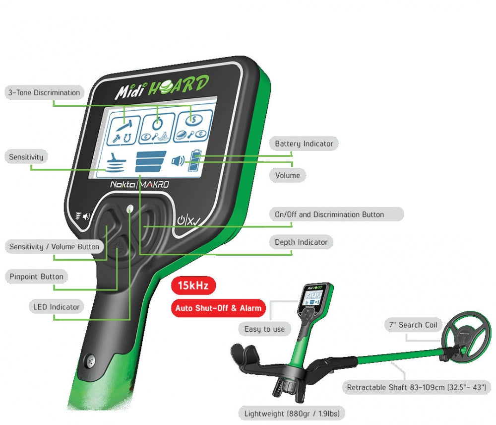 Midi Hoard metalldetektor, for barn 8-12 år