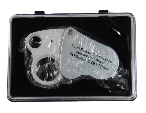 LED-belyst dobbel lupe – 10x20 mm og 20x11 mm