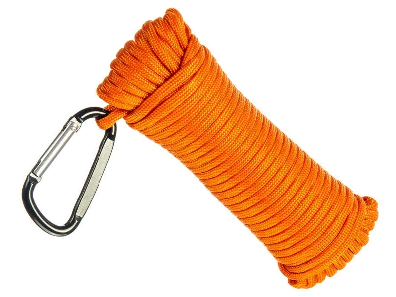 15 meter, 5mm paracord tau, Orange m/karabinkrok