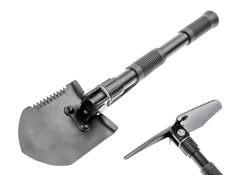 Sammenleggbar minispade med hakke og sagblad